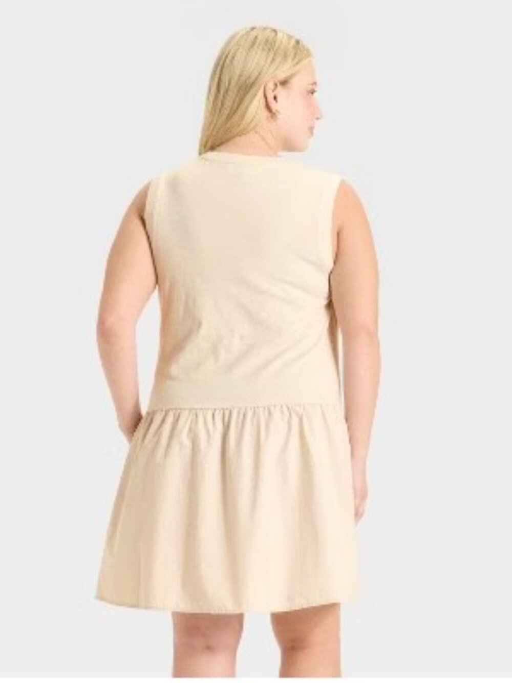 Universal Thread Taupe Cotton Sleeveless Drop Waist Ruffle Mini Dress NWT 2X - Picture 2 of 3